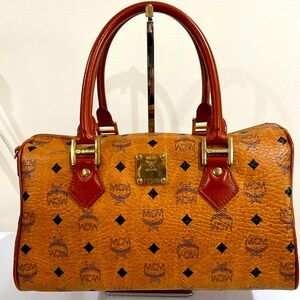 Authentic MCM Satchel Bag Brown PVC Used Handbag Vintage